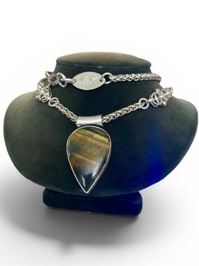 Genuine tiger eye gemstone boho Celtic knot steel chain necklace
